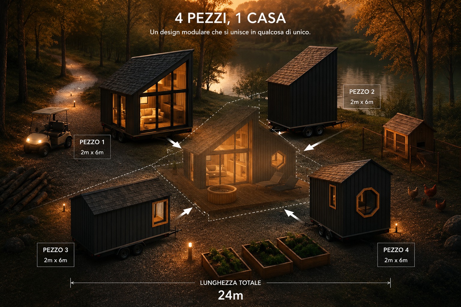 4 pezzi, 1 casa